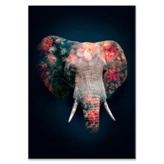 Elefant Canvas - Stort billede af elefant med blomster.