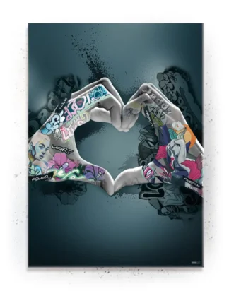 Plakat / lærredsprint - Grafitti hjerte hænder