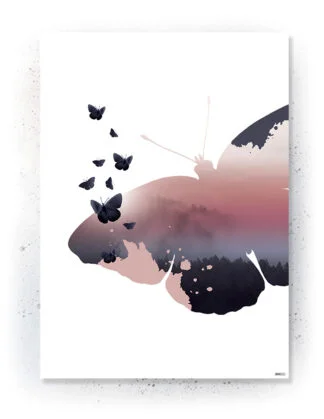 Plakat / lærredsprint i rosa og mørkeblå farver