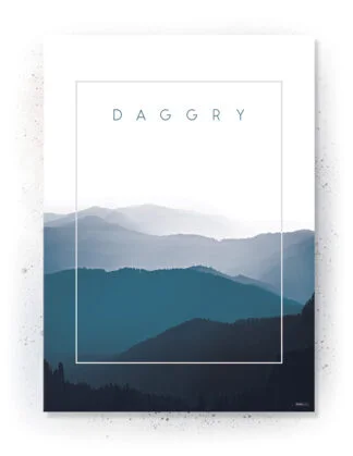 Plakat / lærredsprint med bjerge og himmel i blå farver