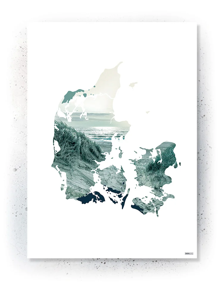 Plakat med Danmark, hav og strand