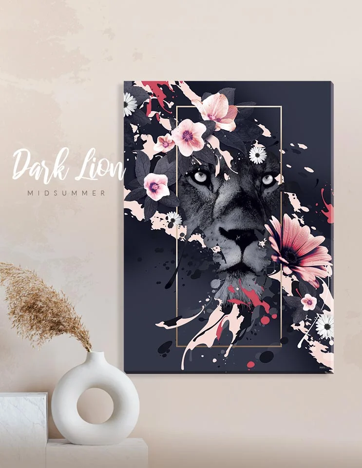 Plakat / lærredsprint i rosa og mørkeblå farver