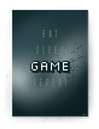 Eat, sleep, repeat - Plakat / Lærredsprint - Farverige gamer plakater