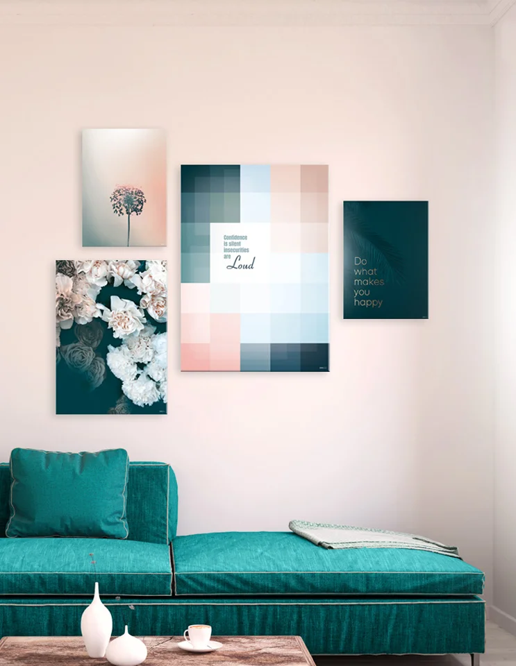 Plakatsæt / lærredsprint med opløftende budskaber og feminine farver