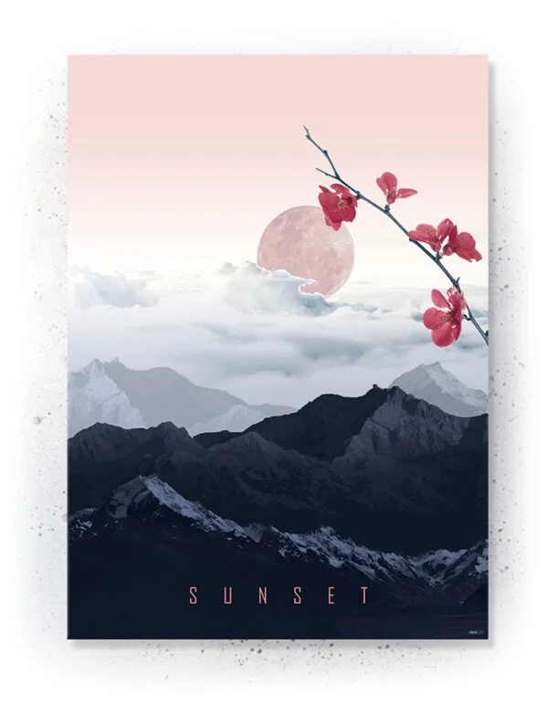 Plakat / lærredsprint i rosa og mørkeblå farver