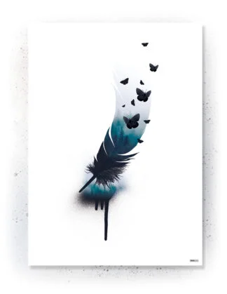 Plakat / Lærredsprint med fjer og sommerfugle