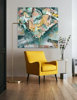 Plakat / lærredsprint med hjerte, blomster og blade