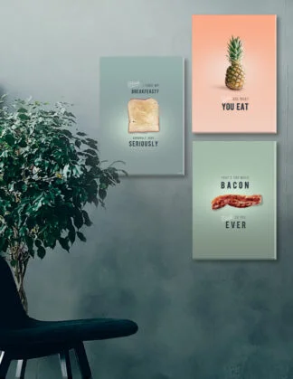 Plakatsæt med køkken motiver, ananas, bacon og toast