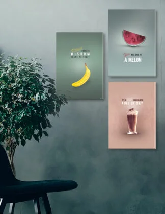 Plakatsæt med køkken motiver, banan, melon og chokolade