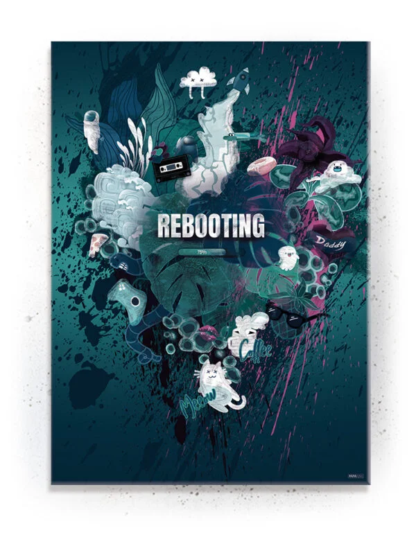 Reebooting - Plakat / Lærredsprint - Farverige gamer plakater