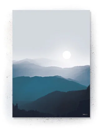Plakat / Lærredsprint med sol og bjerge