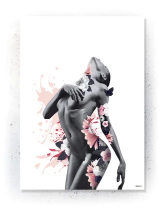 Plakat / lærredsprint i rosa og mørkeblå farver