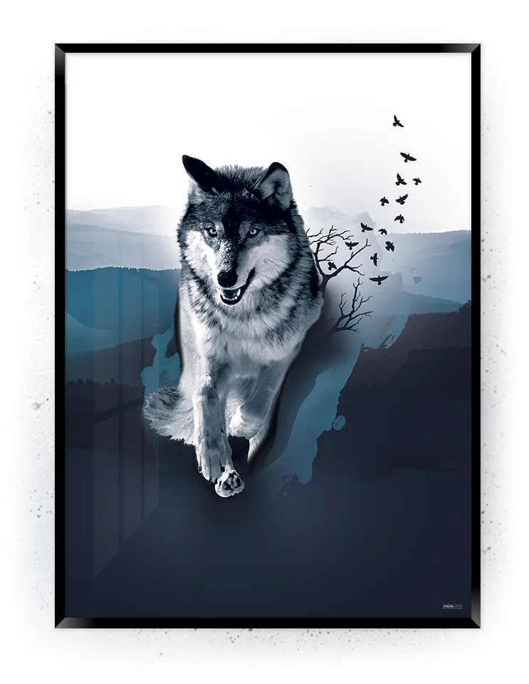 Plakat / Lærredsprint med ulv og fugle