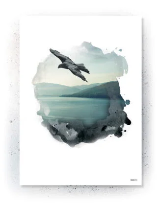 Plakat med Ørn, hav og bjerge