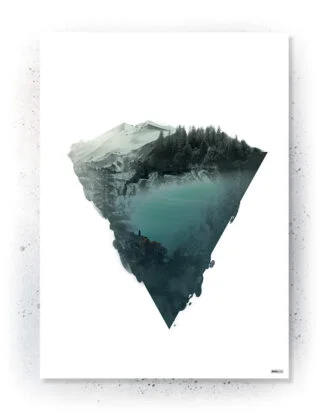 Plakat / lærredsprint med bjerg, hav og natur