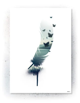 Plakat / lærredsprint med fjer, natur og sommerfugle