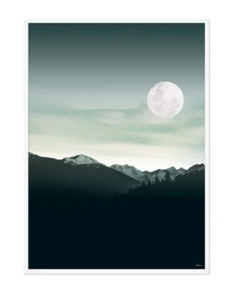 Plakat / lærredsprint med måne og bjerg / natur