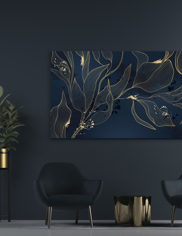 Line art leaves Blue 1920x960px produkt