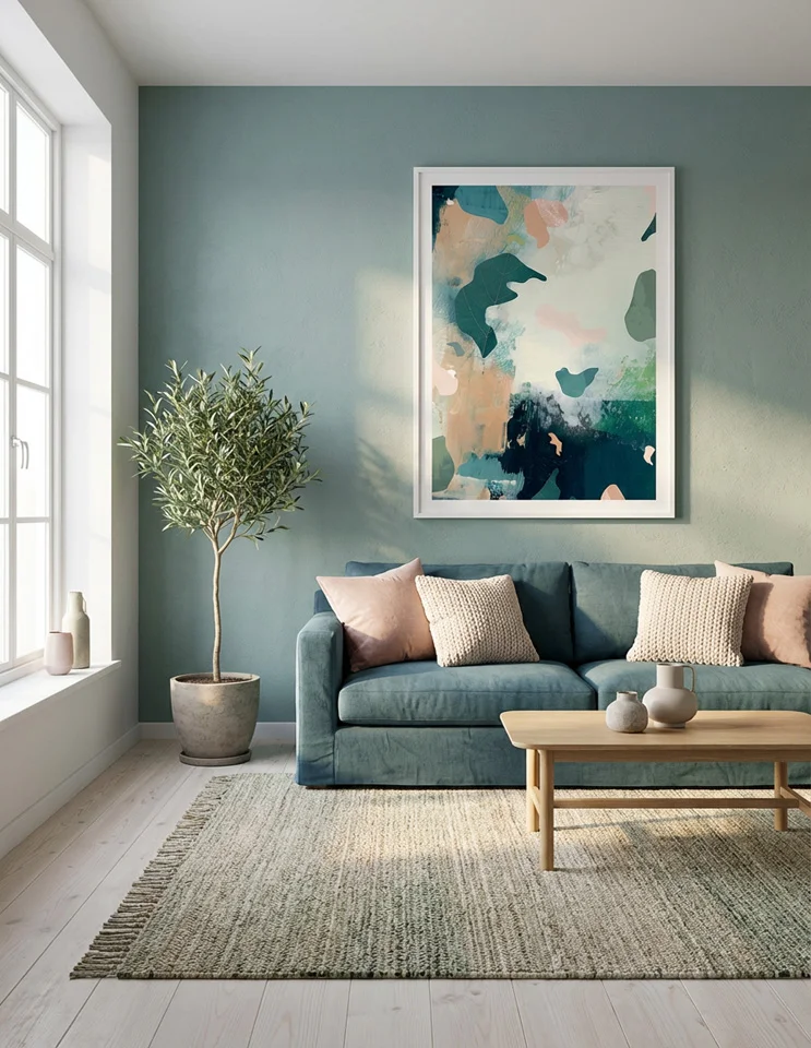 Plakat: Naturlige farver - grøn, rosa, blå, gul - jordnære farver