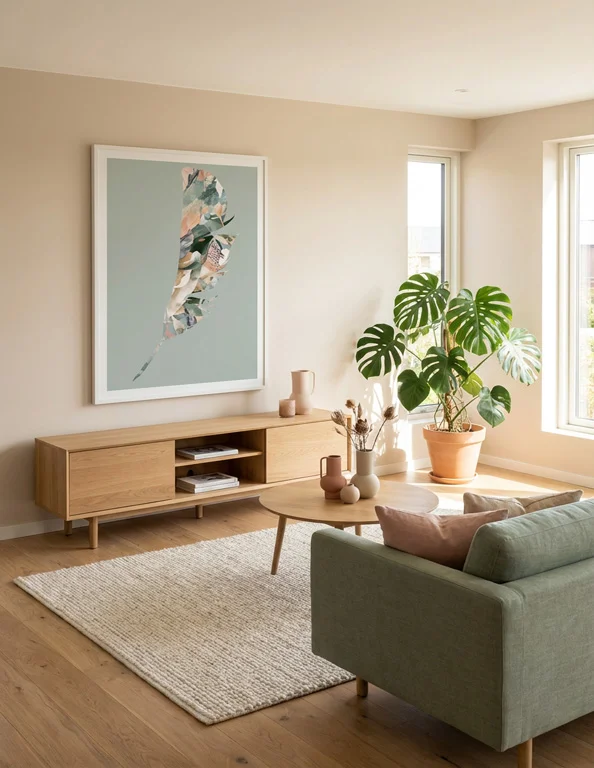 Fjer (Abstrakt kunst). Moderne pastel farver. Køb som plakat eller lærredsprint.
